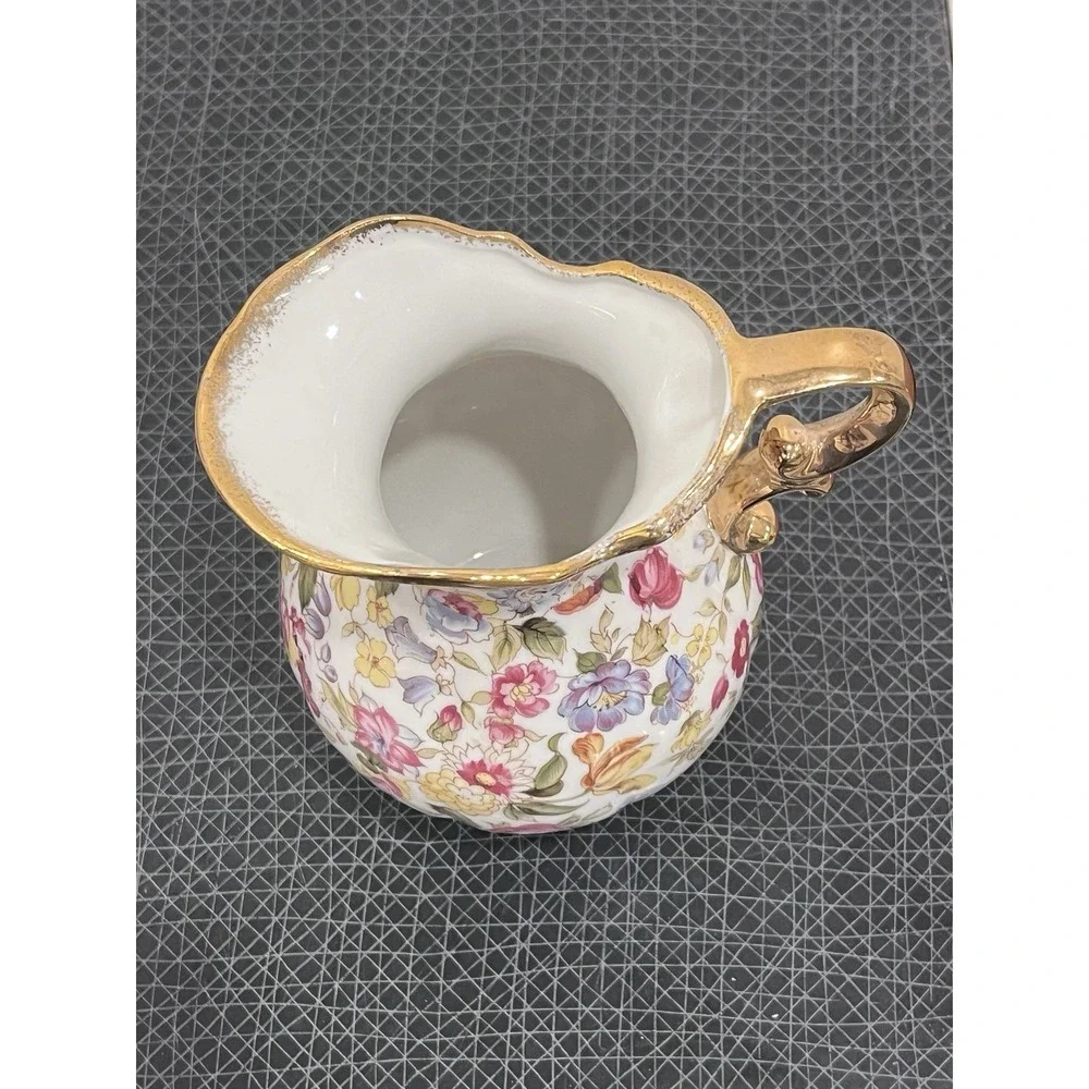 Lefton China Hand Painted Chintz Floral Pitcher.  51/2